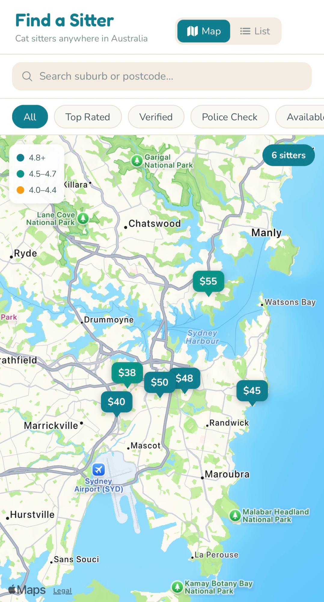 Find cat sitters near you on the PetStay map
